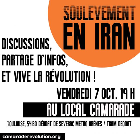 Vendredi 7 octobre 19h : discussion et partage d'infos sur le soulèvement en Iran